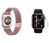 Kit Bracelete Milanese Loop Fecho Magnético + Película De Gel Full Cover Para Apple Watch Series 9 - 41mm - Rosa