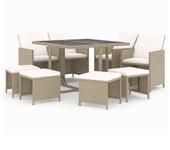 9 Pcs Garden Lunch Set con Beige Polyrattan Cojines