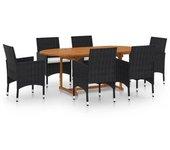 Juegos de muebles de comedor de jardín 7 piezas Polyrattan negro