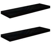 2 piezas de estantería de pared de MDF negro pulido 80x23,5x3,8 cm