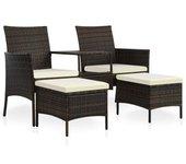 Sofá de jardín 2 asientos mesa y PUF Polyrattan Brown