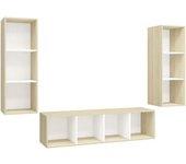 Soporte de TV Set 3 PCs Blanco y Roble Sonoma en Aglomerado