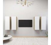 Muebles de TV 4 piezas blanco y roble Sonoma 30,5x30x90 cm multicapa