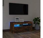 Soporte de TV con luces LED Smoke Oak 90x35x40 cm