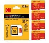 Tarjeta de memoria Micro SD KODAK roja de 64 GB, 128 GB y 256 GB, tarjetas flash MicroSDXC TF para teléfono U3 32GB