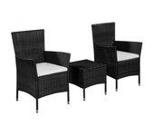 3 piezas negro Polyrattan Bistro Set