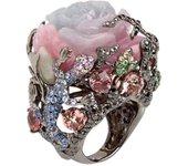 Anillo con incrustaciones de diamantes de imitación y diseño de flor de peonía y lagarto para mujer