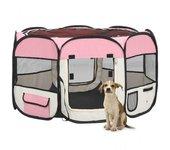 vidaXL Parque de perros plegable y bolsa transporte rosa 110x110x58cm