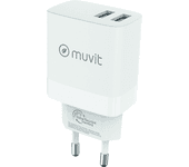 muvit for change cargador de pared 2 USB 3.4A/18W blanco