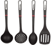 Set utensilios cocina - Tefal Ingenio Premium K206S414, Cuchara, Cuchara colador, Espátula, Cucharón, Sin PBA, Negro