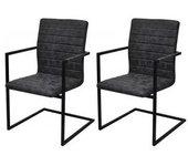 2 PC Black Leap Sillas de comedor en cuero