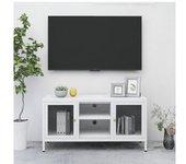 Mueble de TV blanco de 105x35x52 cm en acero y vidrio