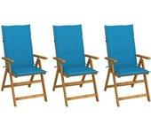 Conjunto 3 Silla de jardín VIDAXL Azul Madera (57x69x111 cm)