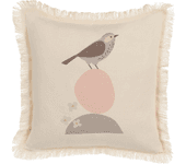 Beliani cojín con flecos motivo pájaro 60 x 60 cm beige wattle