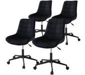 4x Silla de oficina, ergonómico de terciopelo negro con ruedas ML-DESIGN