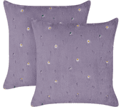 Beliani conjunto de 2 cojines lavatera 45 x 45 cm floral bordado violeta