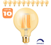 Lote de 10 bombillas LED G95 Filamentos 6W E27 2200K Dimmables