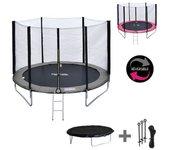 Pack premium trampolín 180cm reversible gris / rosa cairns + red, escalera, funda y kit de anclaje