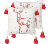 Beliani conjunto de 2 cojines de algodón blanco y rojo motivo navideño 45 x 45 cm vallota