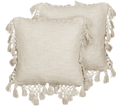 Beliani conjunto de 2 cojines de algodón beige con borlas 45 x 45 cm olearia