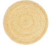 Coshano Alfombra Redonda Yute Natural Trenzado Beige Algodon Blanco 80cm