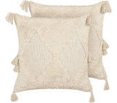 Beliani conjunto de 2 cojines de algodón beige claro acolchado 45 x 45 cm avium