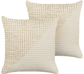 Beliani conjunto de 2 cojines de algodón beige claro/blanco crema 45 x 45 cm pellaea