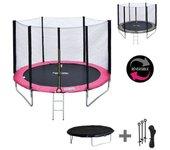 Pack premium trampolín 180cm reversible rosa / gris cairns + red, escalera, funda y kit de anclaje