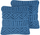 Beliani conjunto de 2 cojines decorativos azules macramé 45x45 cm karatas