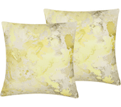 Beliani conjunto de 2 cojines de algodón amarillo/gris/blanco 45 x 45 cm pachira