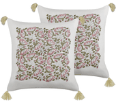 Beliani conjunto de 2 cojines de algodón blanco/rosa/verde 45 x 45 cm carissa