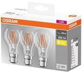 Pack 3 bombilla led osram a b22d transparente 6,5w 806lm 2700k ip20 300 ° [lv-4058075819498]