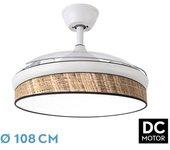 FABRILAMP Ventilador dc moda 72W blanco/cañizo oscuro 108D