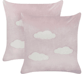 Beliani conjunto de 2 cojines ipomea terciopelo 45 x 45 cm infantil bordado rosa