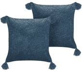 Beliani conjunto de 2 cojines de terciopelo azul oscuro 45 x 45 cm setaria