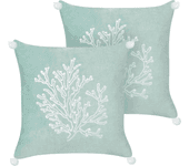 Beliani conjunto de 2 cojines de terciopelo verde menta motivo coral 45 x 45 cm nori