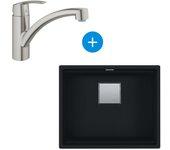 Franke set kubus fregadero bajo encimera 56x46 cm fragranit+, negro mate + mezclador monomando grohe supersteel