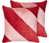 Beliani conjunto de 2 cojines boronia algodón 45 x 45 cm de rayas rojo