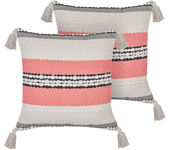 Beliani conjunto de 2 cojines euphorbia bouclé 45 x 45 cm de rayas beige