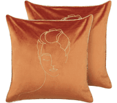 Beliani conjunto de 2 cojines de terciopelo naranja/dorado 45 x 45 cm crocus