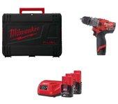 Taladro percutor milwaukee m12fpdxkit-202x fuel™ (2 x 2,0 ah + c12c + hd box + 3 cabezales)