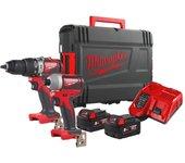 Milwaukee m18 blpp2a2-502x kit 18v perceuse à percussion sans fil m18 blpd2 + visseuse à chocs sans fil m18 blid2 (4933464522) + 2x batteries 5,0ah +