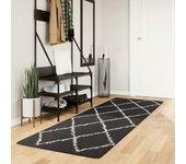 Shaggy PAMPLONA Alfombra Larga Negro y Crema 80x250 cm