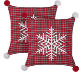 Beliani conjunto de 2 cojines decorativos con estampado tartán rojo 45 x 45 cm lonicera