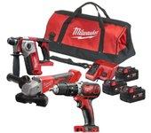 Kit profesional taladro percutor + martillo sds-plus + amoladora angular milwaukee m18 bpp3d-543b