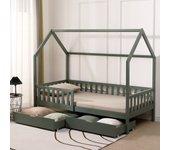 Cama cabaña verde con cajones para niños marceau 190x90cm