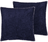 Beliani conjunto de 2 cojines de algodón/viscosa azul oscuro con relieve 45 x 45 cm melur