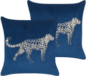 Beliani conjunto de 2 cojines de terciopelo azul marino/dorado 45 x 45 cm marula