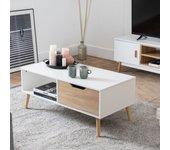 Table basse avec tiroir style scandinave blanche freja