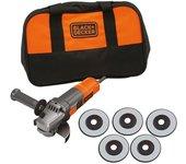 Black & Decker BLACK+DECKER BEG220SA5-FR Amoladora angular de 900 W con bolsa de transporte y 5 discos de corte